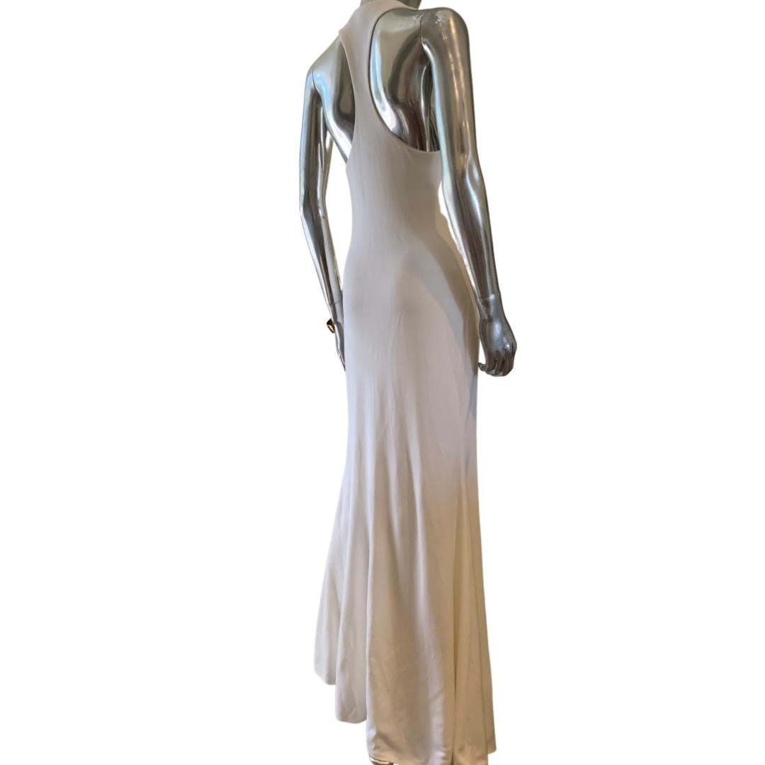 Ralph Lauren Collection White Matte Jersey Long Dress With Racer Back Size 8 In Good Condition For Sale In Palm Springs, CA