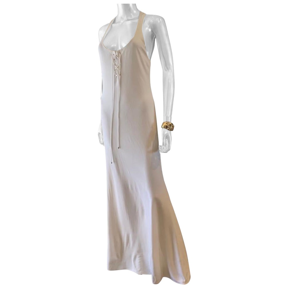 Ralph Lauren Collection White Matte Jersey Long Dress With Racer Back Size 8