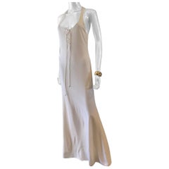 Ralph Lauren Collection White Matte Jersey Long Dress With Racer Back Size 8