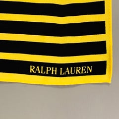 RALPH LAUREN COLLECTION Yellow Navy Stripe Silk Square Scarf