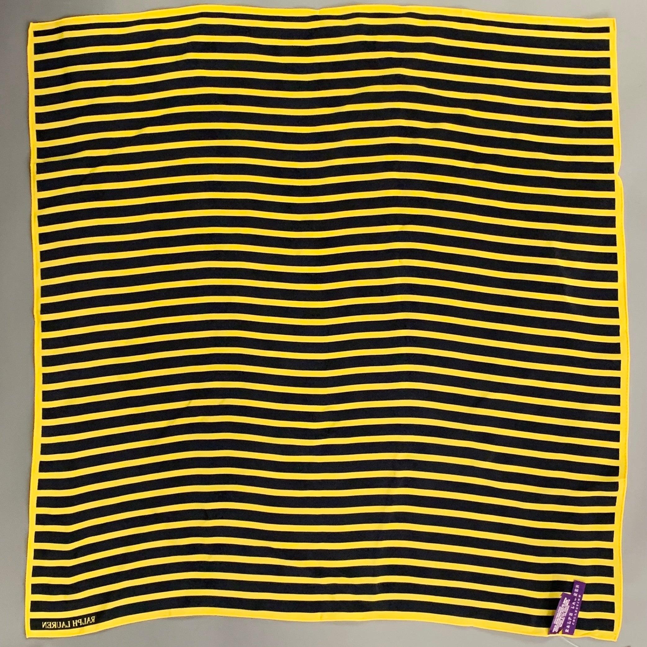 Nero RALPH LAUREN COLLECTION Sciarpa quadrata in seta a righe giallo-marino in vendita