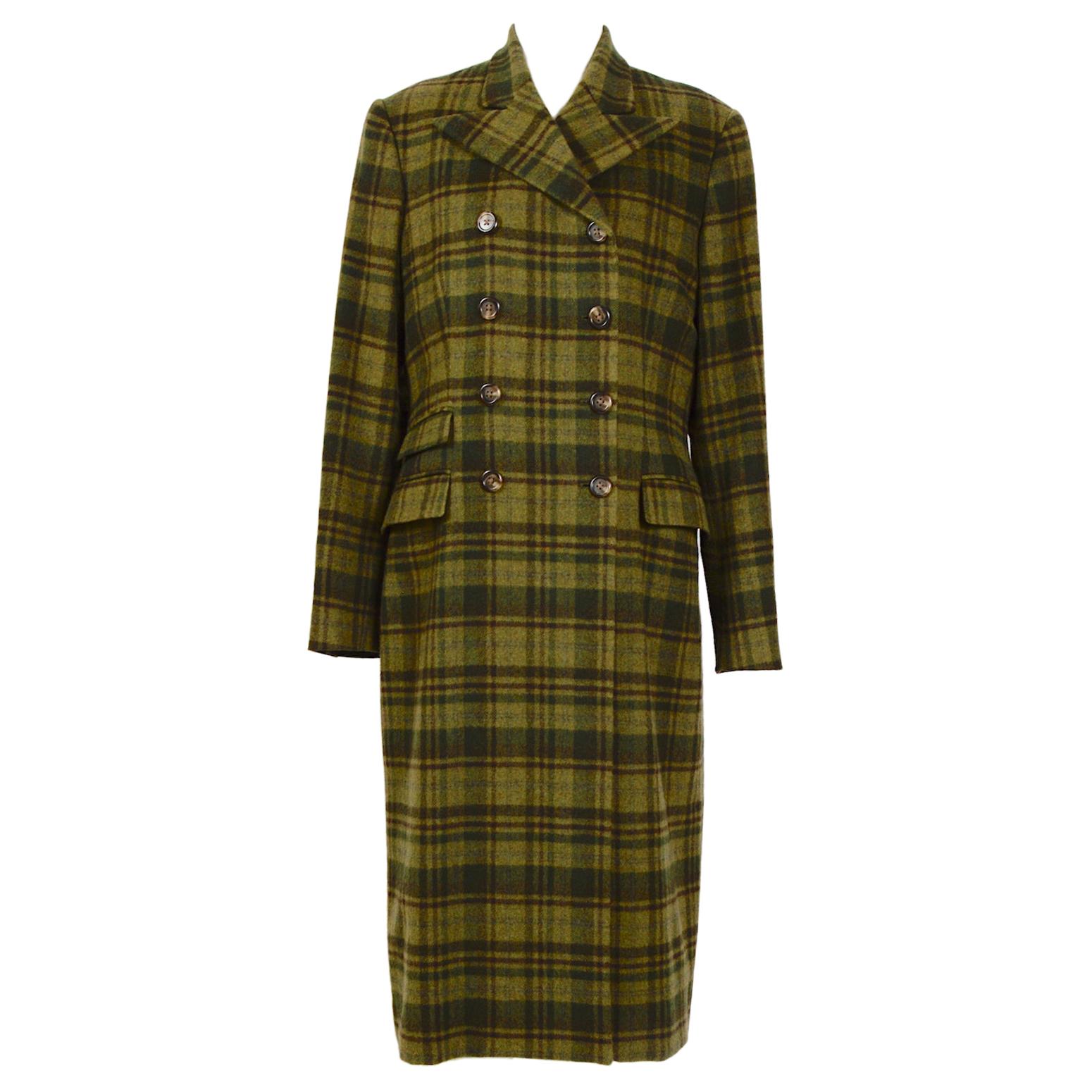 Ralph Lauren Collections vintage tartan plaid 100% cashmere coat For Sale