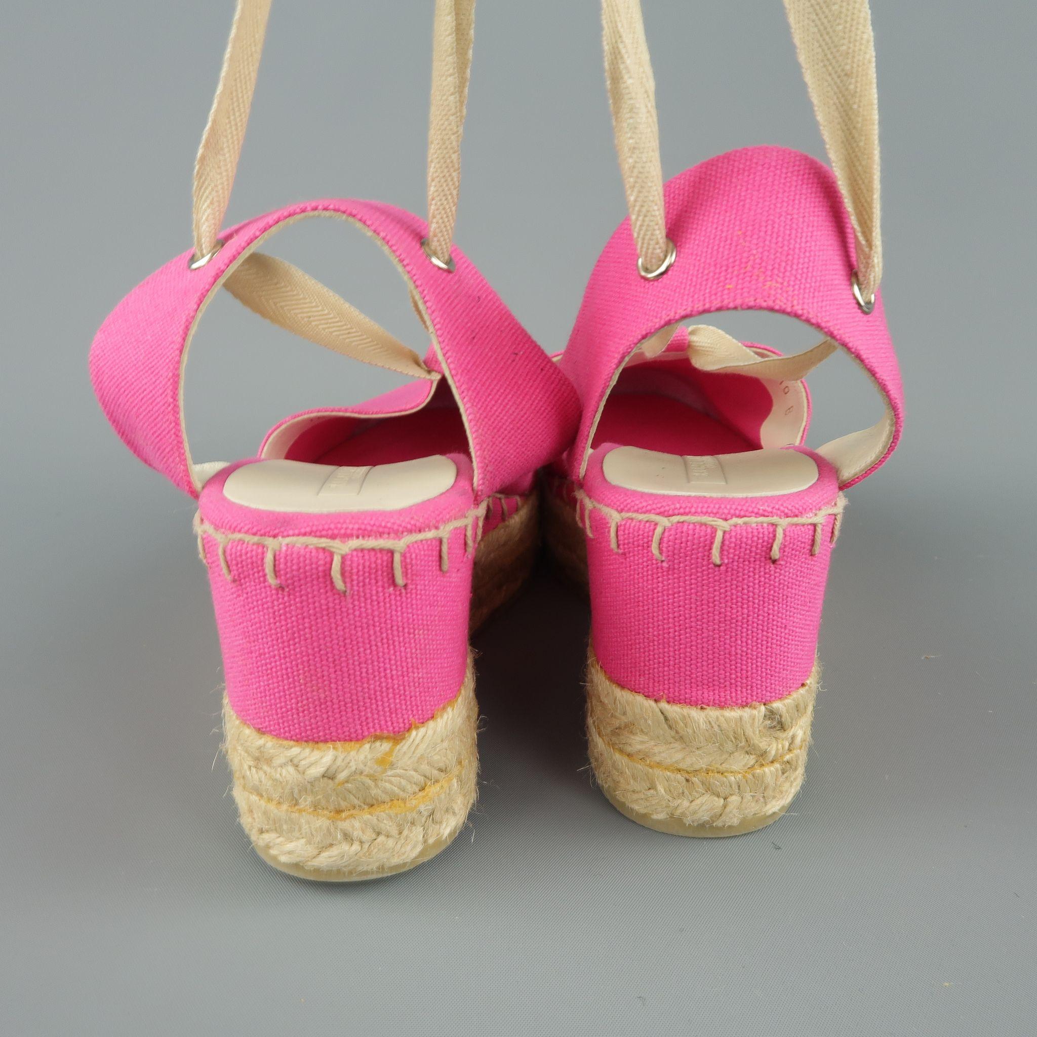 RALPH LAUREN COLLLECTION Size 10 Pink Canvas Ankle Strap Espadrille Wedges In Excellent Condition In San Francisco, CA