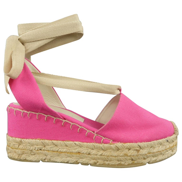 RALPH LAUREN COLLLECTION Size 10 Pink Canvas Ankle Strap Wedges For Sale at | ralph lauren espadrille wedge