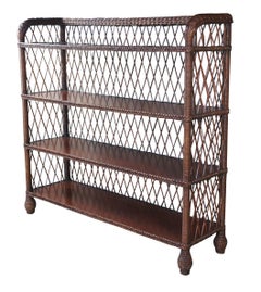 Ralph Lauren Conservatory Garden Mahogany & Wicker Etagere Bookcase Wall Shelf