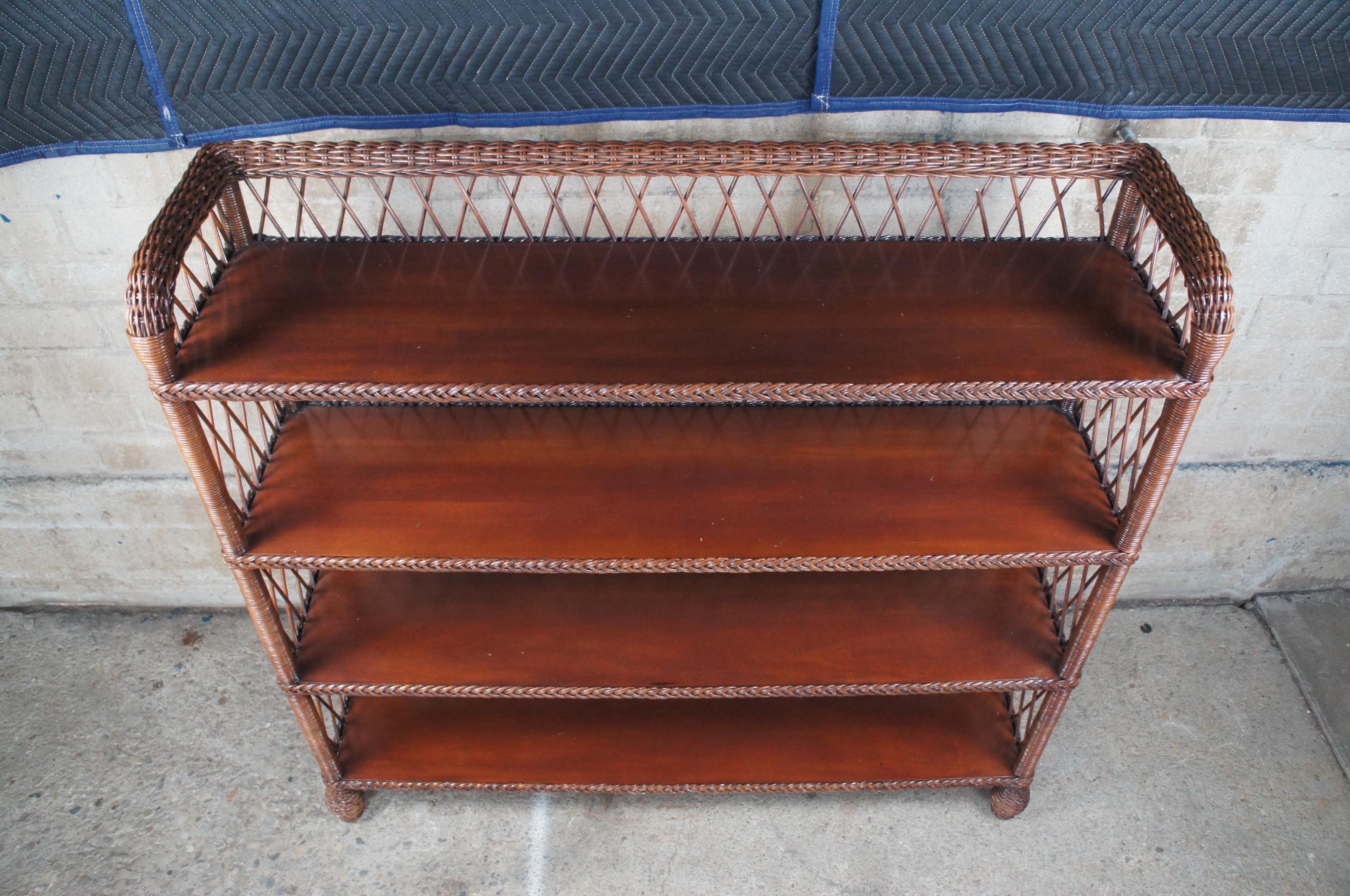 Ralph Lauren Conservatory Garden Mahogany & Wicker Etagere Bookcase Wall Shelf In Good Condition In Dayton, OH