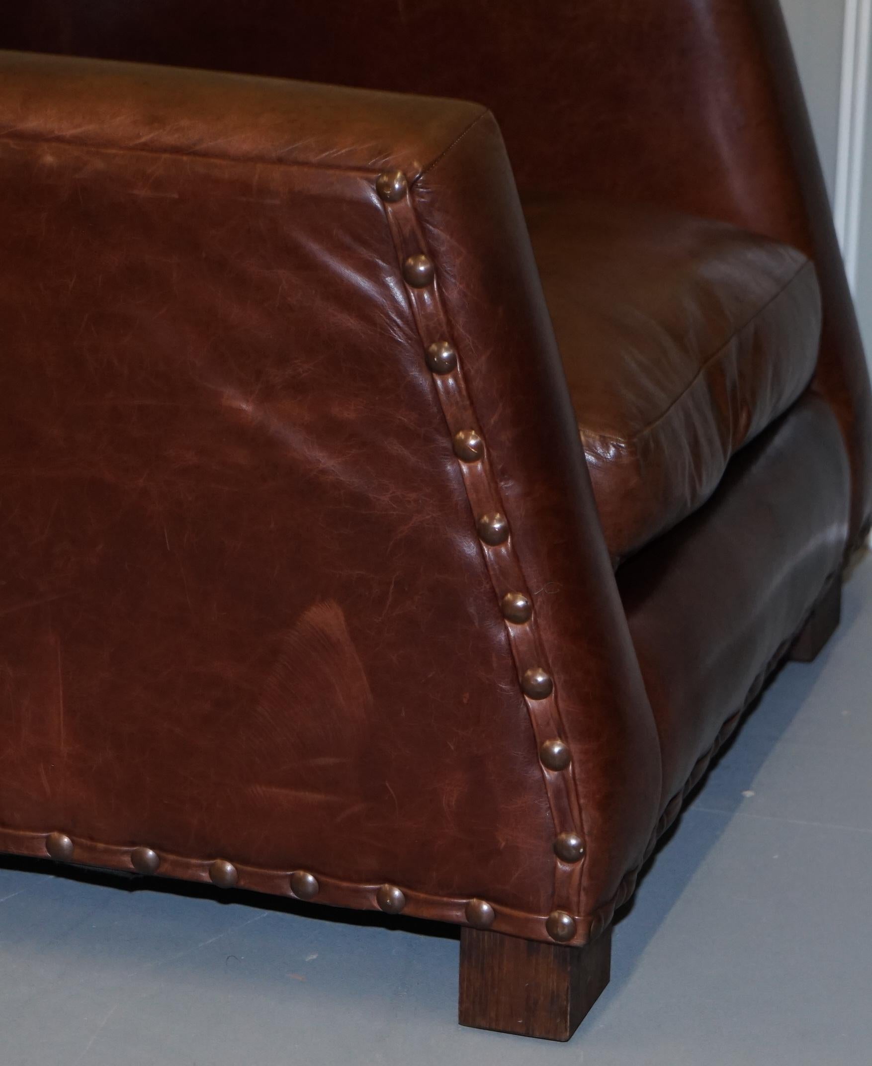 Ralph Lauren Contemporary Brown Leather Buffalo Leather Armchair & Ottoman 5