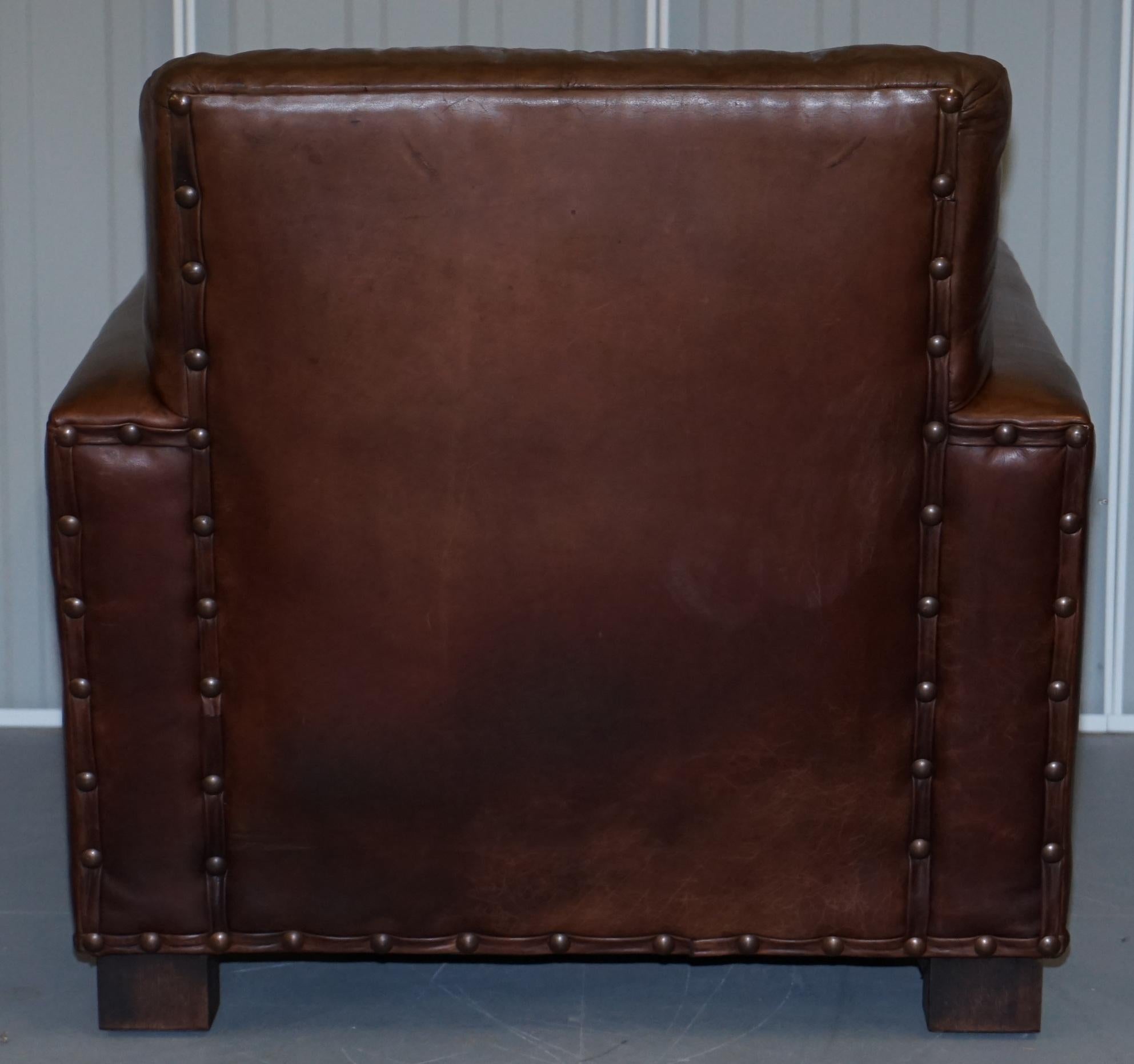 Ralph Lauren Contemporary Brown Leather Buffalo Leather Armchair & Ottoman 6