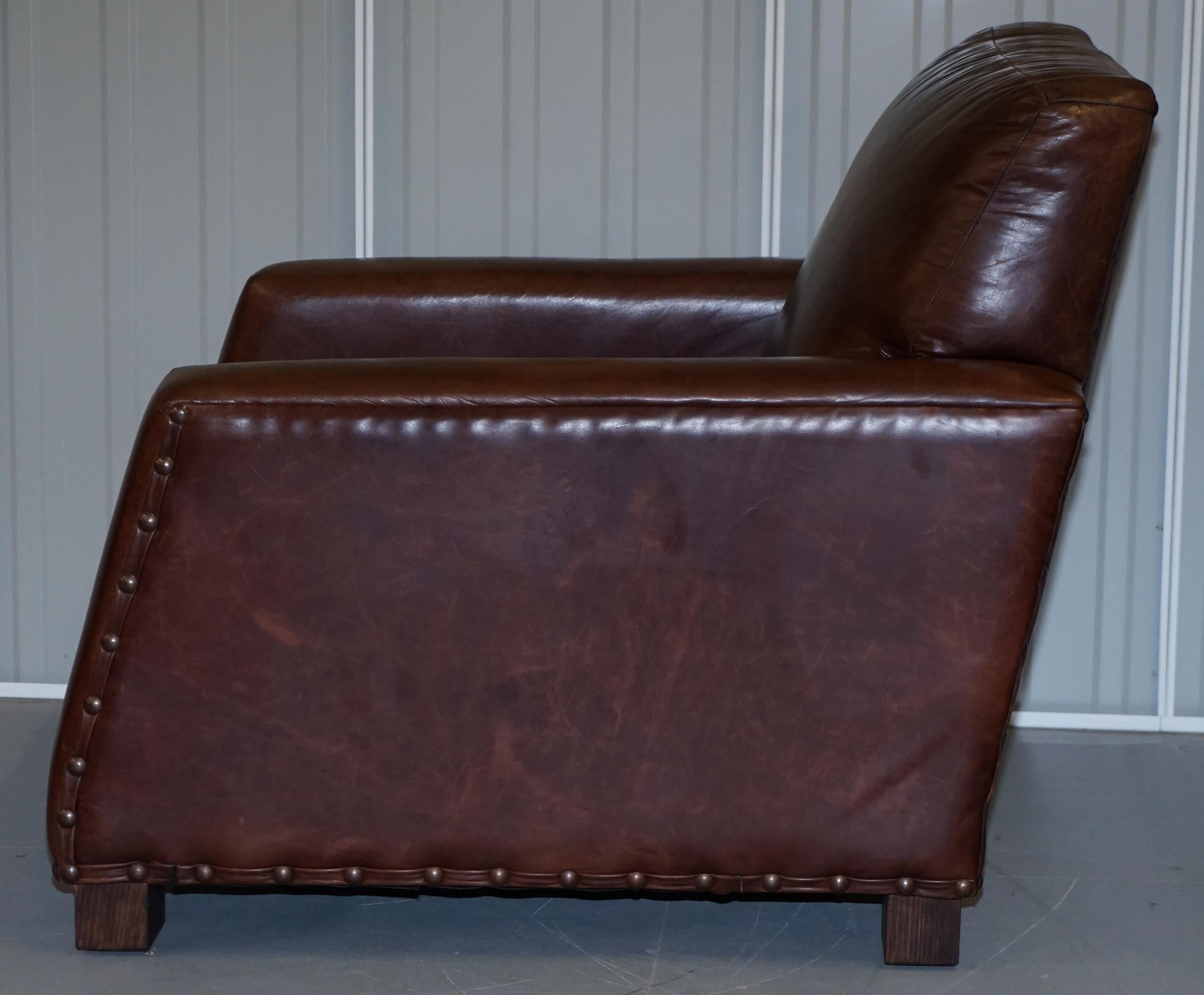 Ralph Lauren Contemporary Brown Leather Buffalo Leather Armchair & Ottoman 7