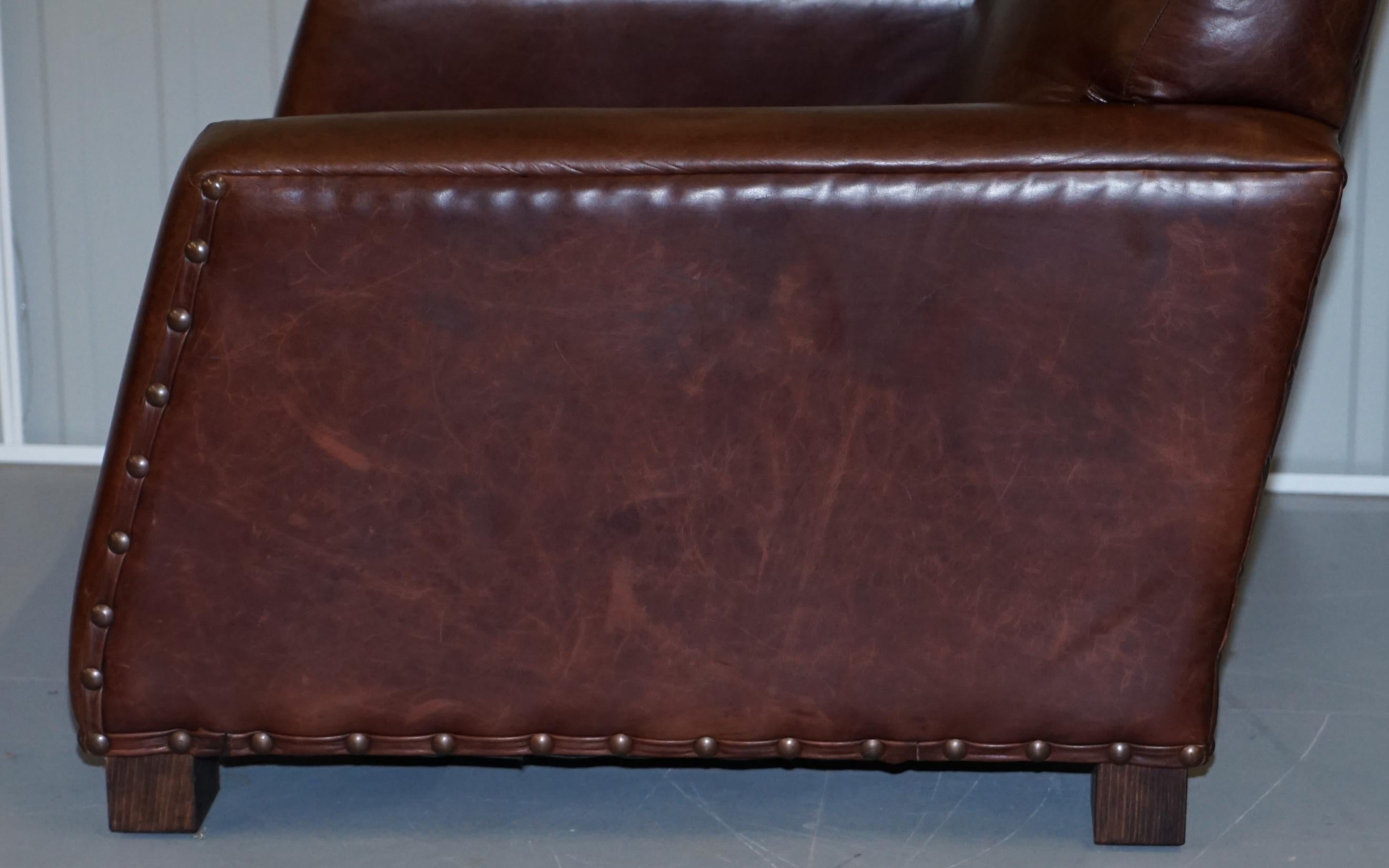 Ralph Lauren Contemporary Brown Leather Buffalo Leather Armchair & Ottoman 8