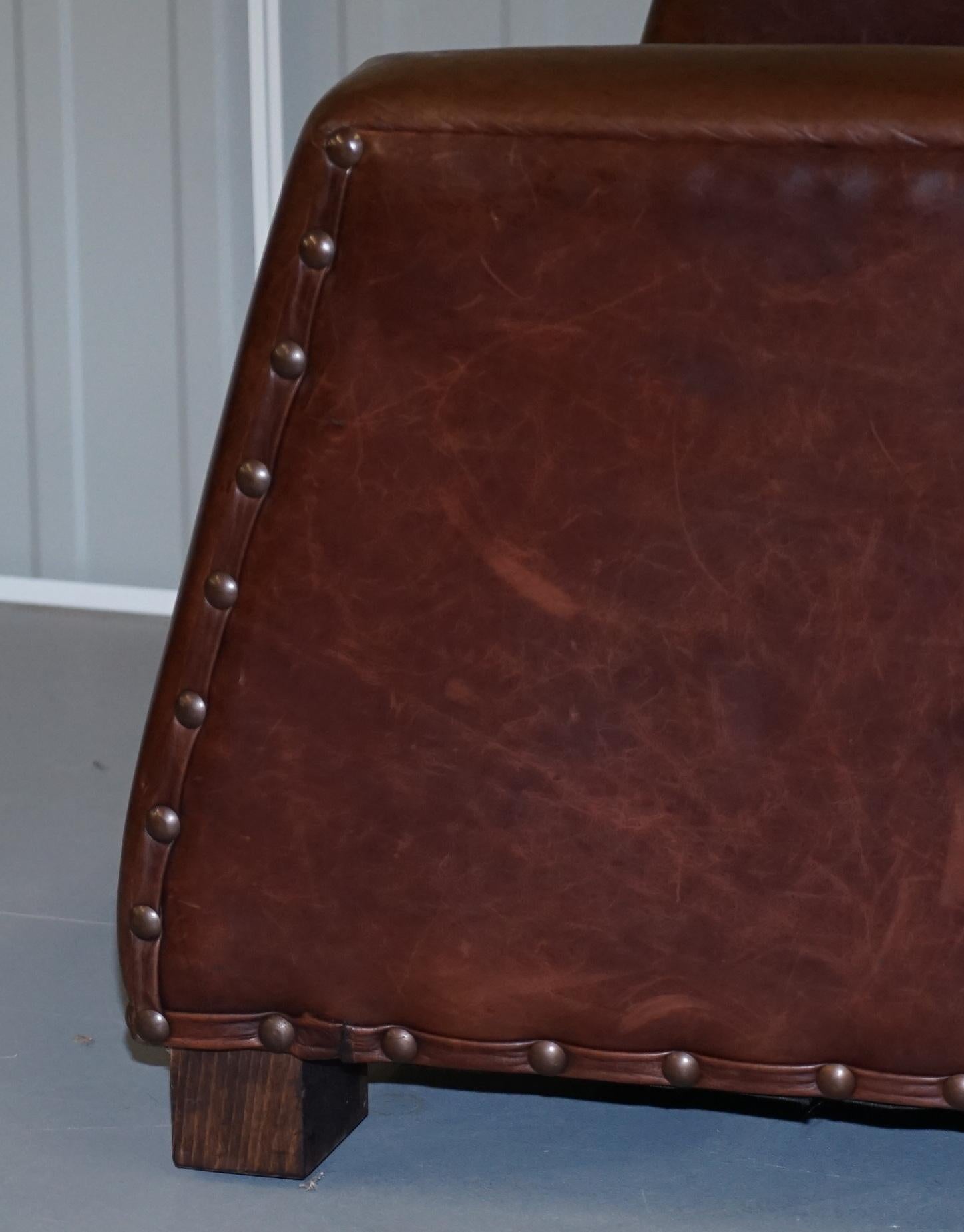 Ralph Lauren Contemporary Brown Leather Buffalo Leather Armchair & Ottoman 8