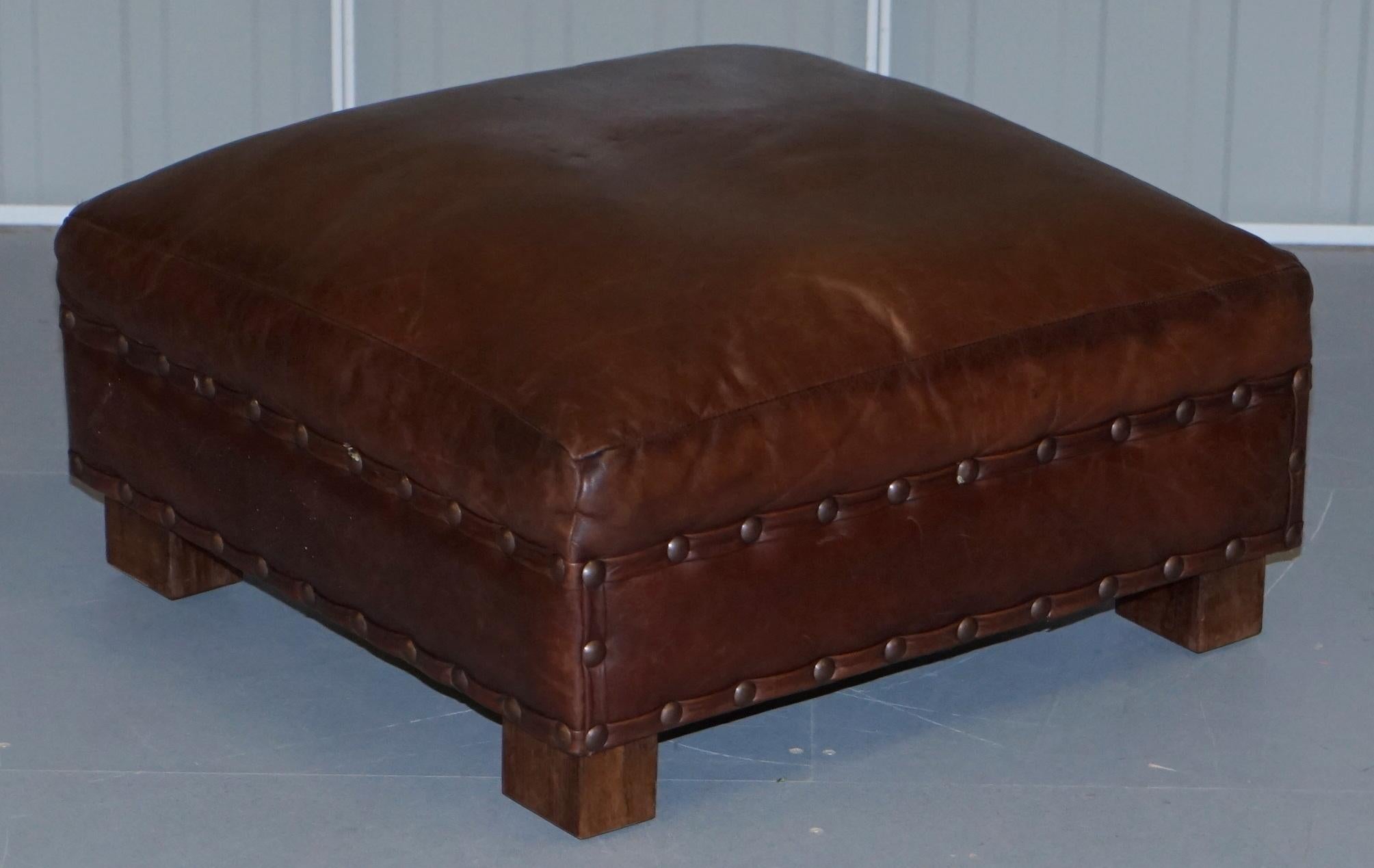 Ralph Lauren Contemporary Brown Leather Buffalo Leather Armchair & Ottoman 10