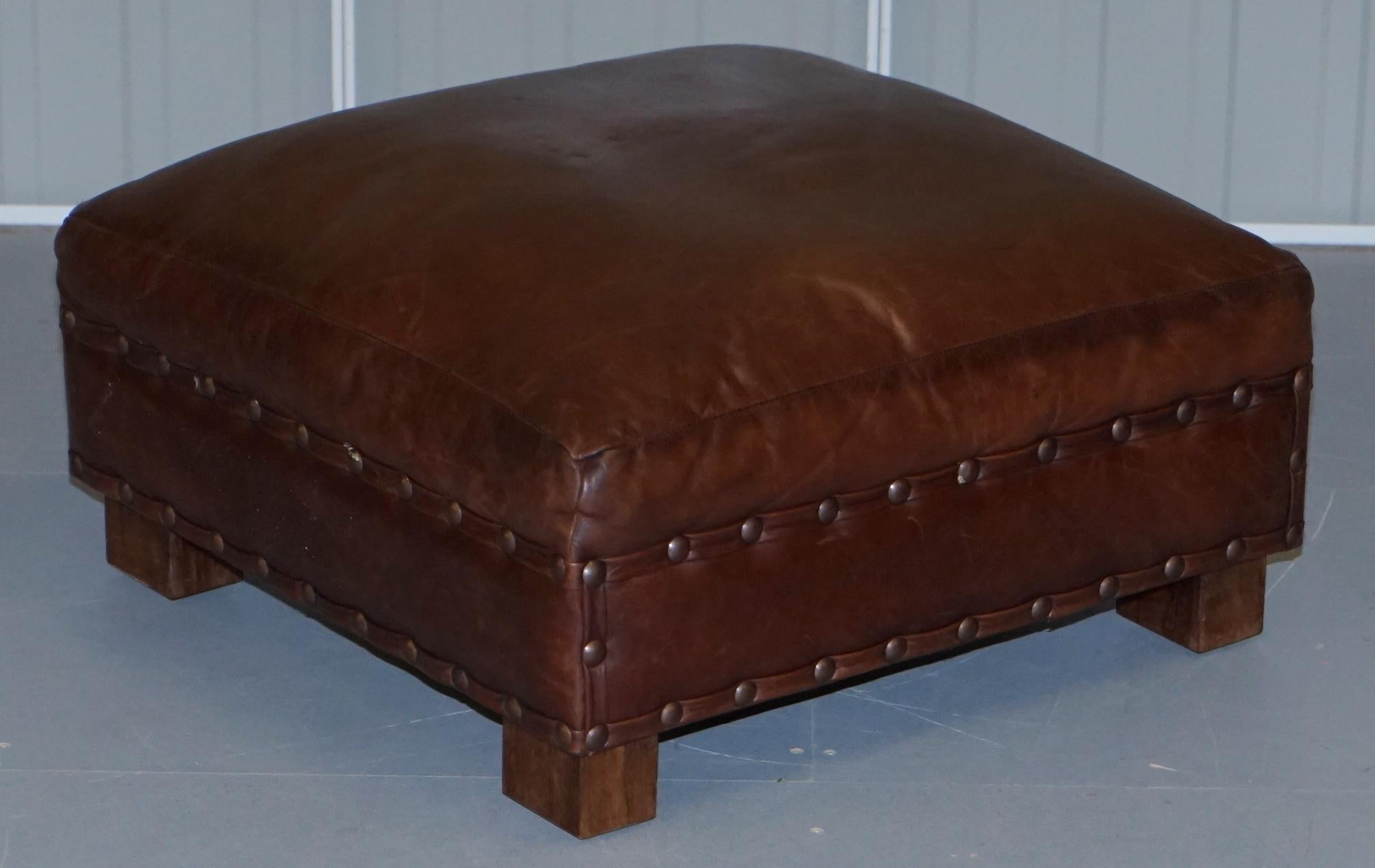 Ralph Lauren Contemporary Brown Leather Buffalo Leather Armchair & Ottoman 9