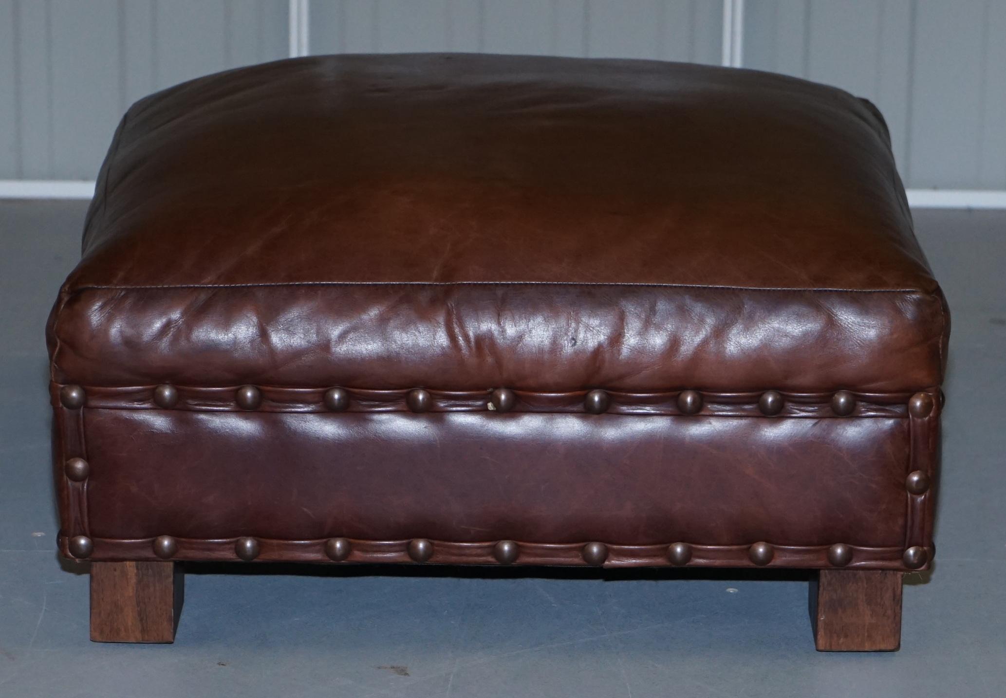 Ralph Lauren Contemporary Brown Leather Buffalo Leather Armchair & Ottoman 11