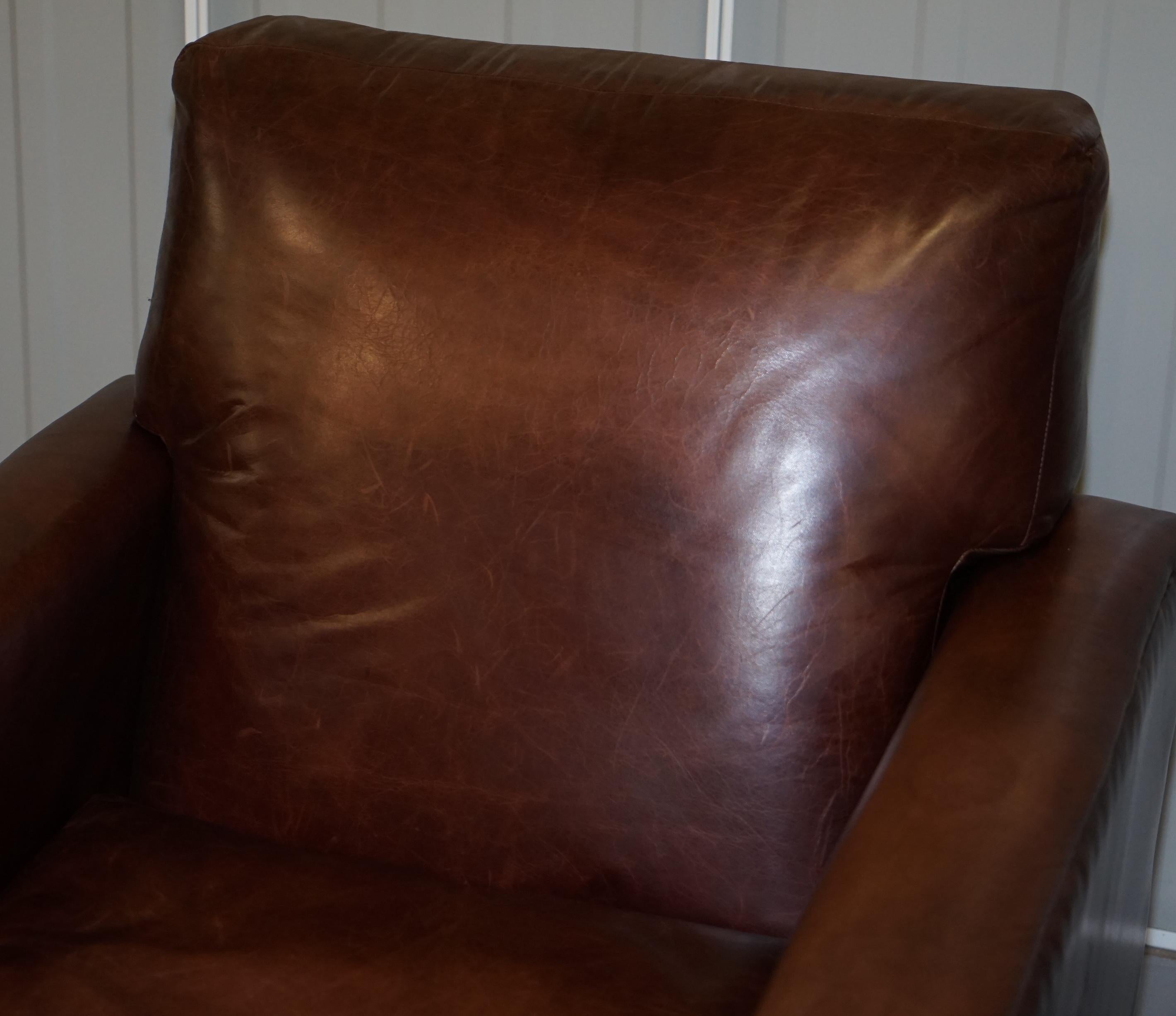 Hand-Crafted Ralph Lauren Contemporary Brown Leather Buffalo Leather Armchair & Ottoman