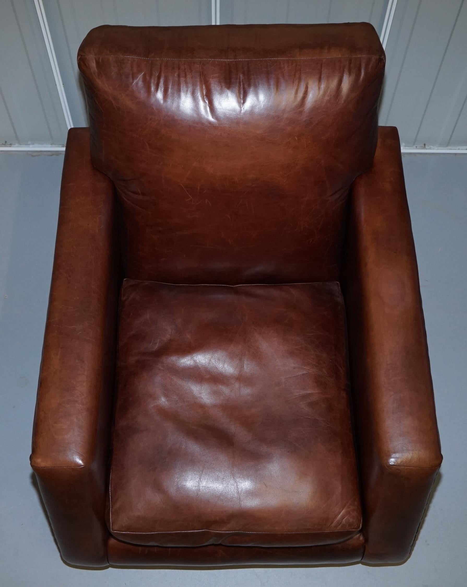 Ralph Lauren Contemporary Brown Leather Buffalo Leather Armchair & Ottoman 1