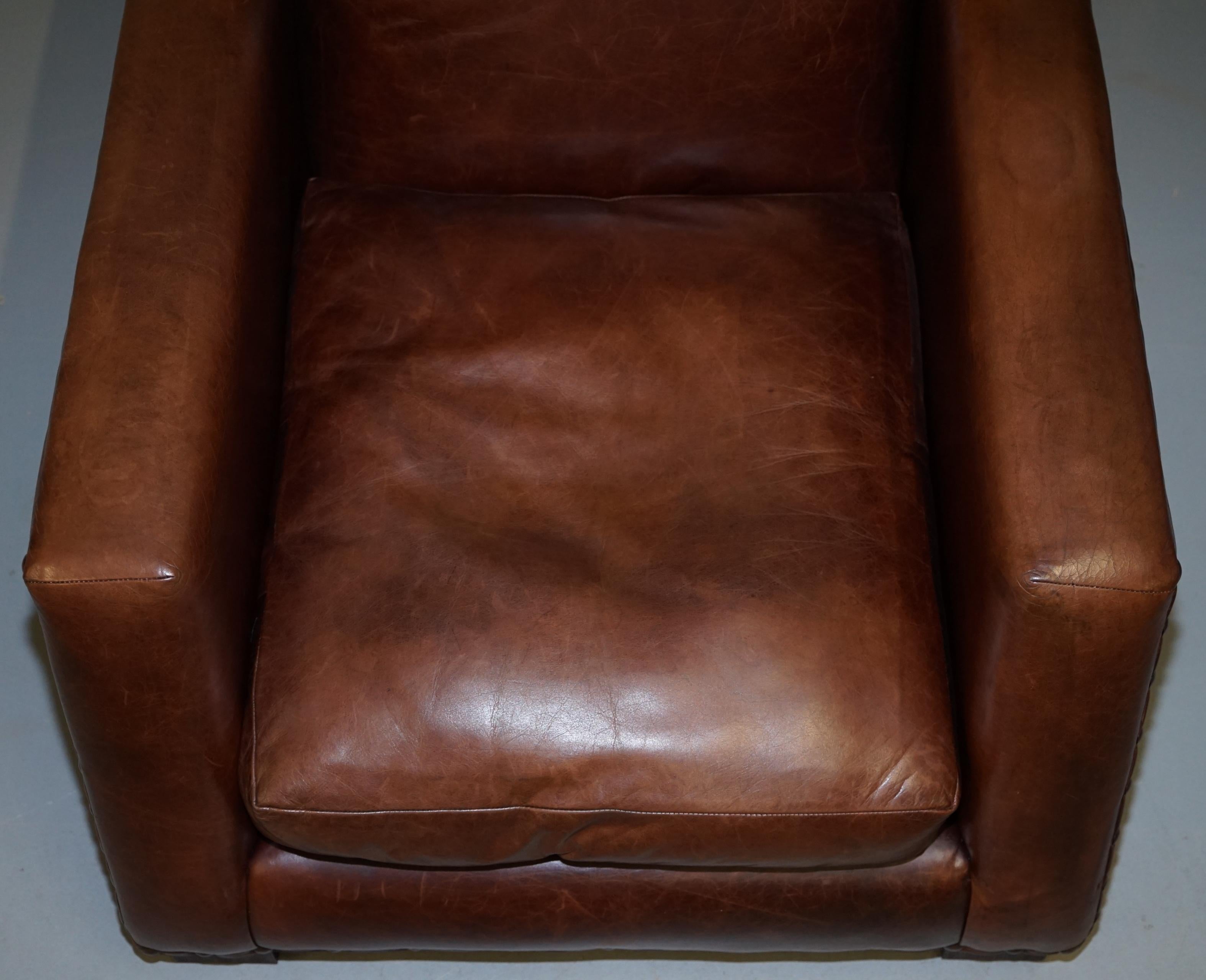 Ralph Lauren Contemporary Brown Leather Buffalo Leather Armchair & Ottoman 2