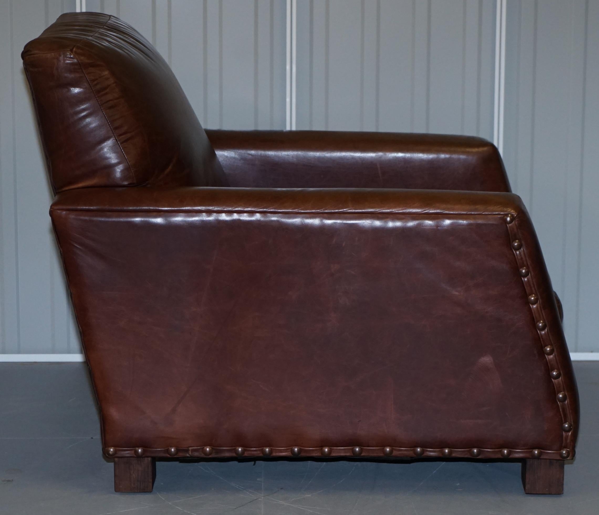 Ralph Lauren Contemporary Brown Leather Buffalo Leather Armchair & Ottoman 3