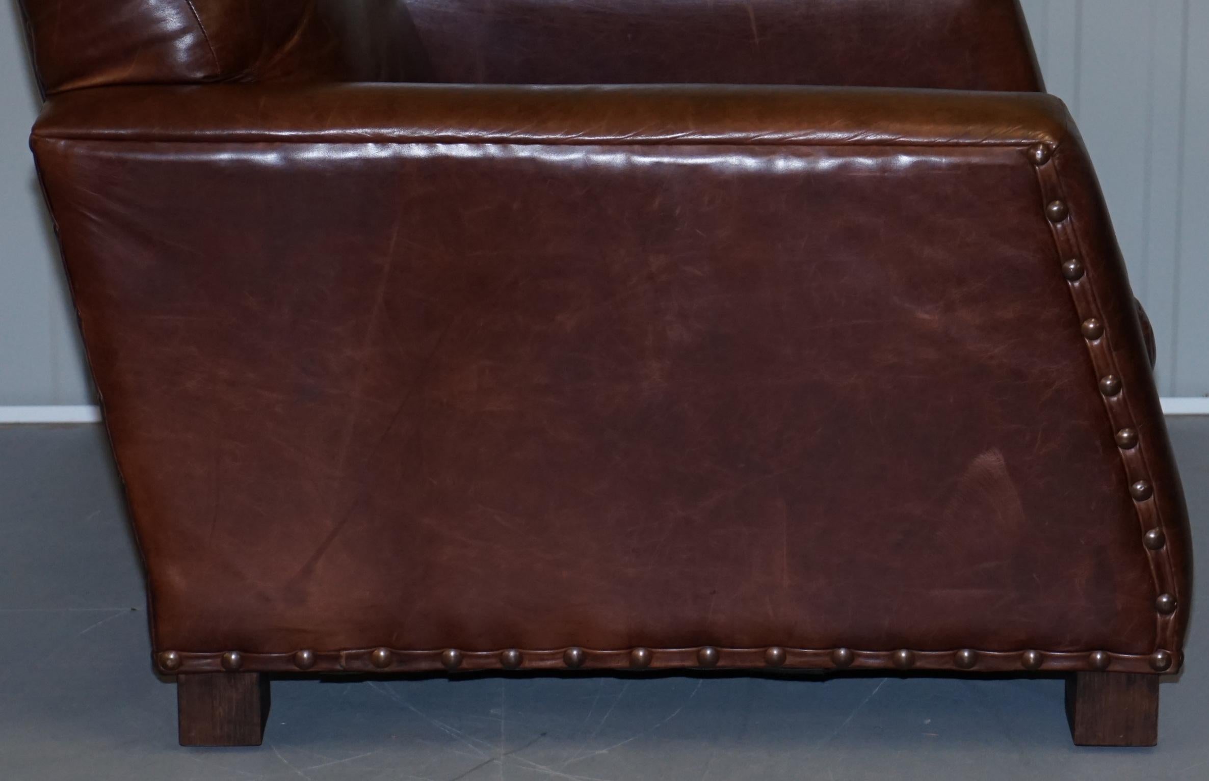 Ralph Lauren Contemporary Brown Leather Buffalo Leather Armchair & Ottoman 4