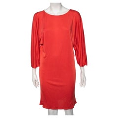 Ralph Lauren - Robe droite en soie orange corail avec décolleté dégagé M