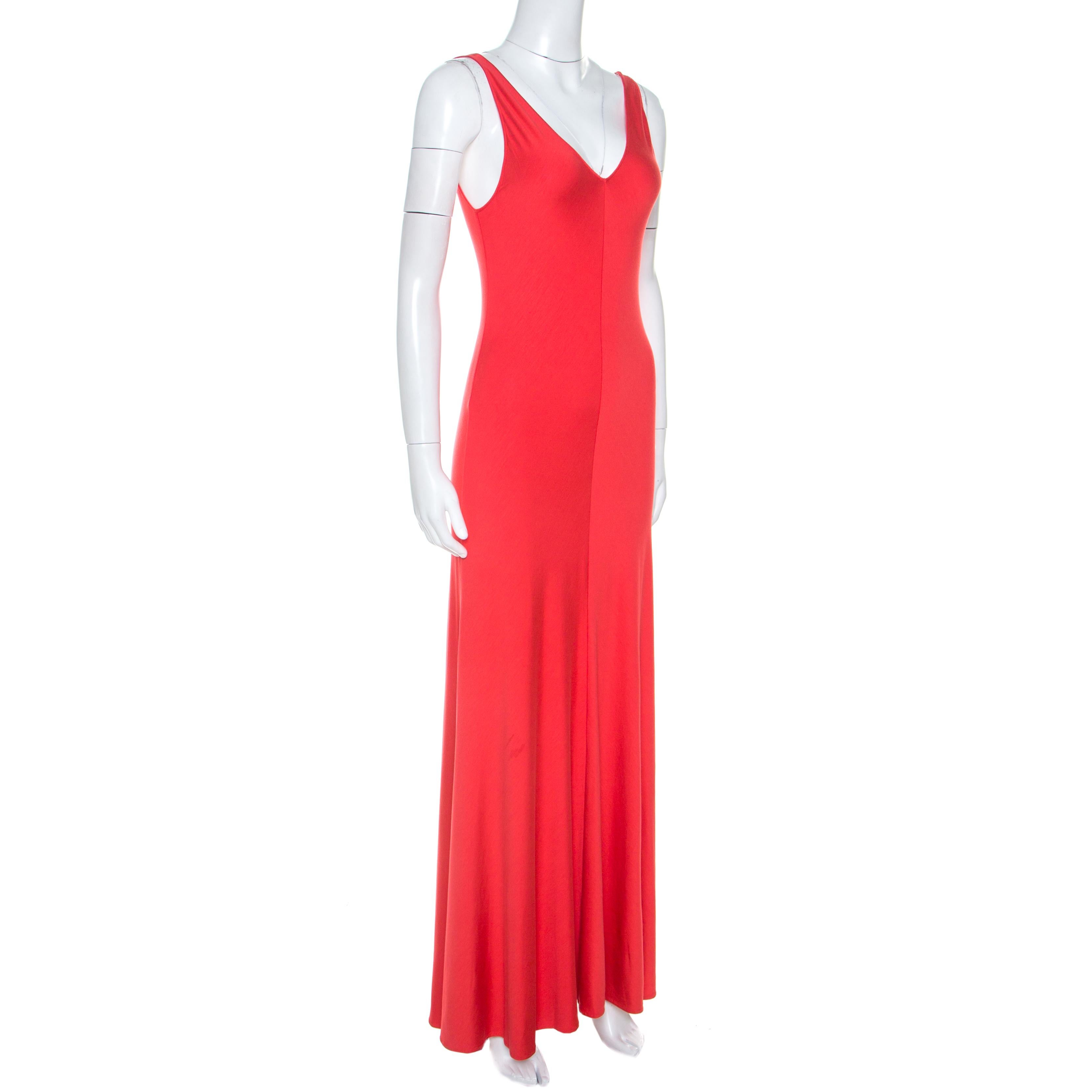 Rose Ralph Lauren - Robe longue Jenny sans manches en jersey rose corail M en vente