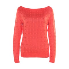 Ralph Lauren Coral Pink Silk Cable Knit Bateau Neck Pullover L