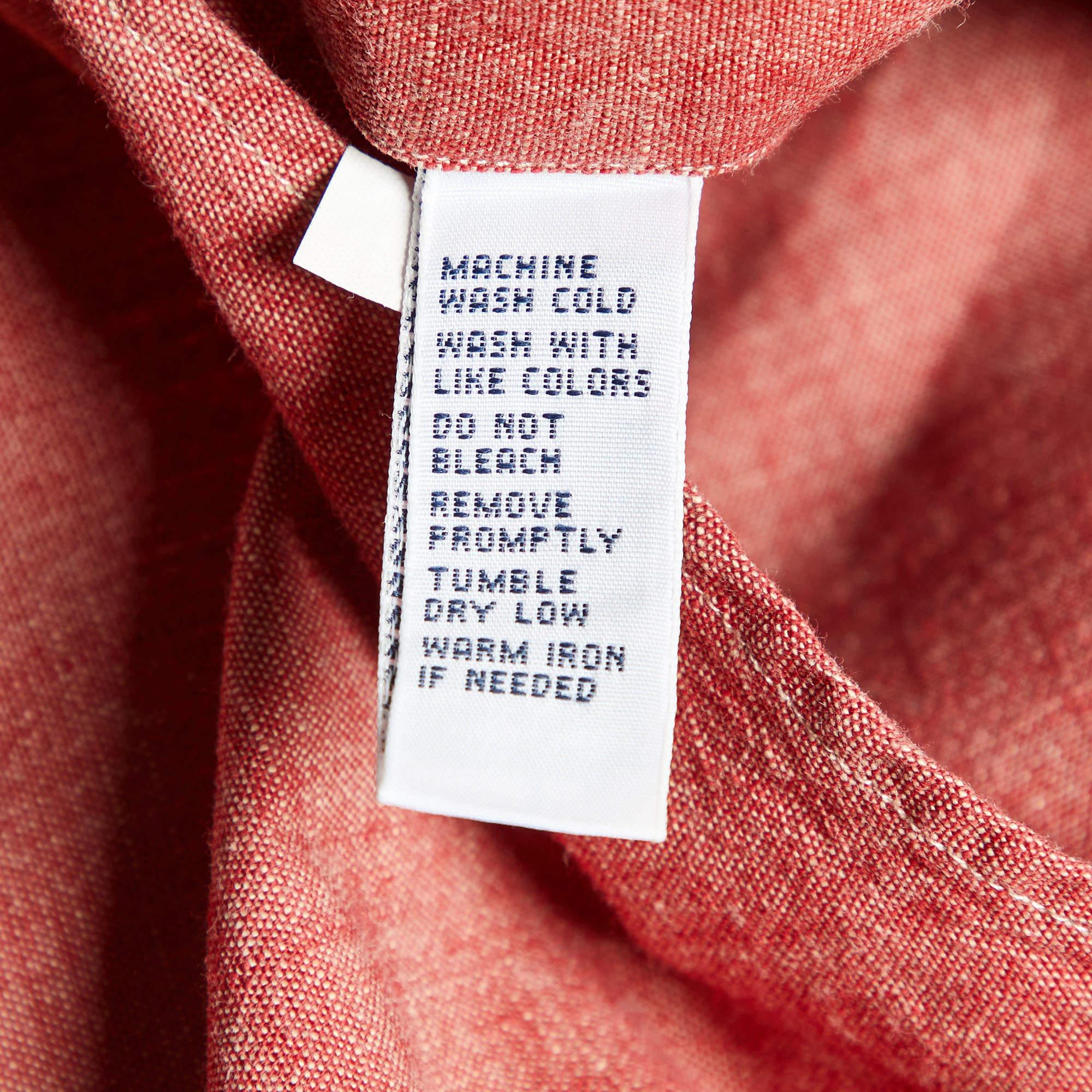 Ralph Lauren, camicia in cotone rosso corallo con bottoni a pressione M. in vendita 1