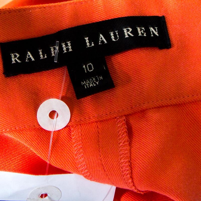 Women's Ralph Lauren Coral Silk Twill Side Button Detail Wide Leg Pants L