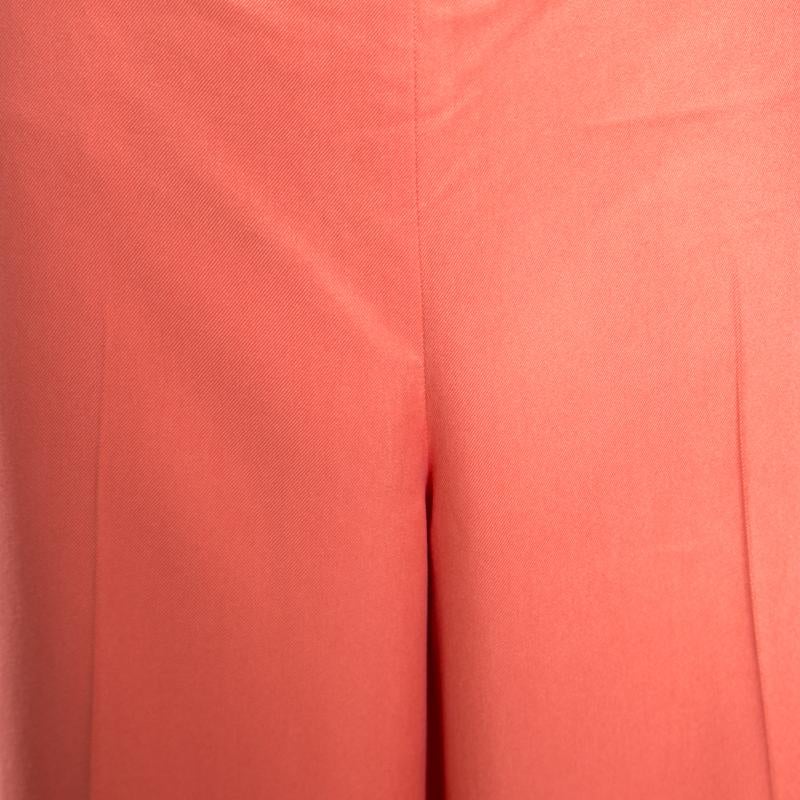 Ralph Lauren Coral Silk Twill Side Button Detail Wide Leg Pants L 1