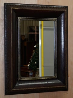 Ralph Lauren Cracked Brown Leather Cushion Curved Framed Wall Mirror