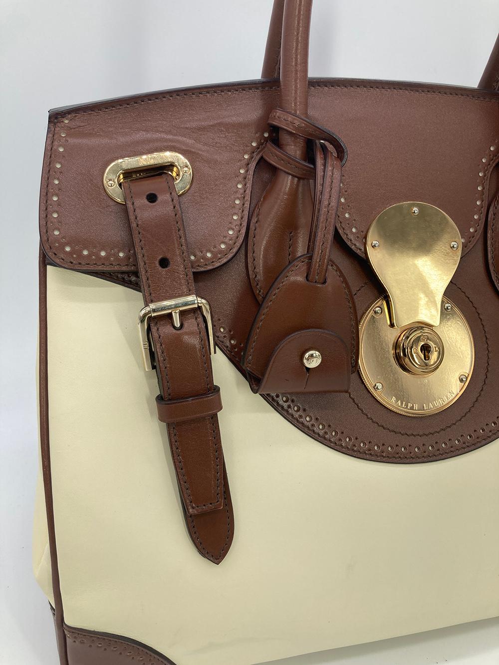 Women's Ralph Lauren Cream and Brown Leather Rickey Bag For Sale