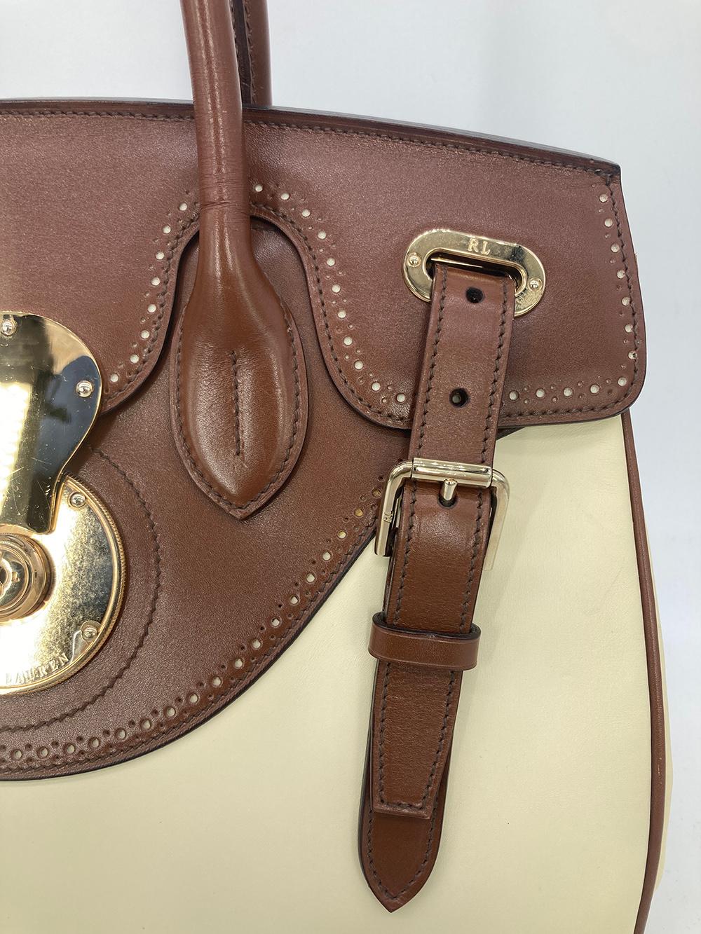 Ralph Lauren Cream and Brown Leather Rickey Bag For Sale 1