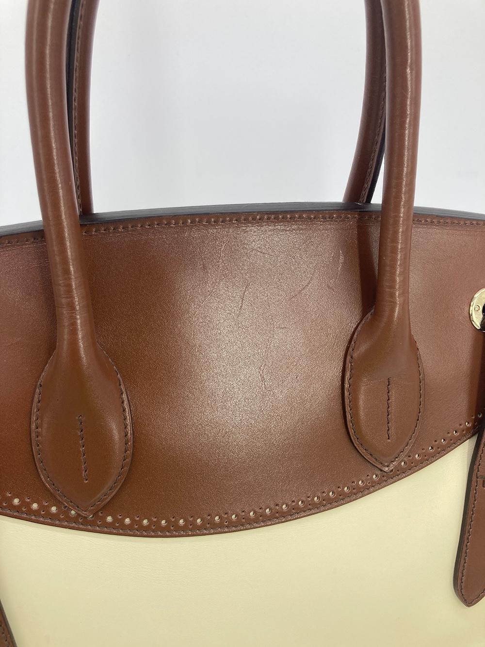 Ralph Lauren Cream and Brown Leather Rickey Bag For Sale 11