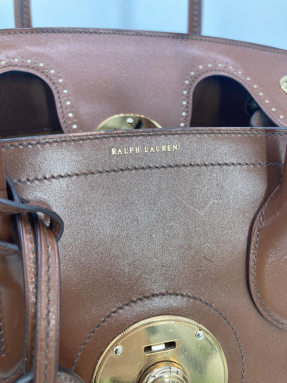 Ralph Lauren Cream and Brown Leather Rickey Bag For Sale 4