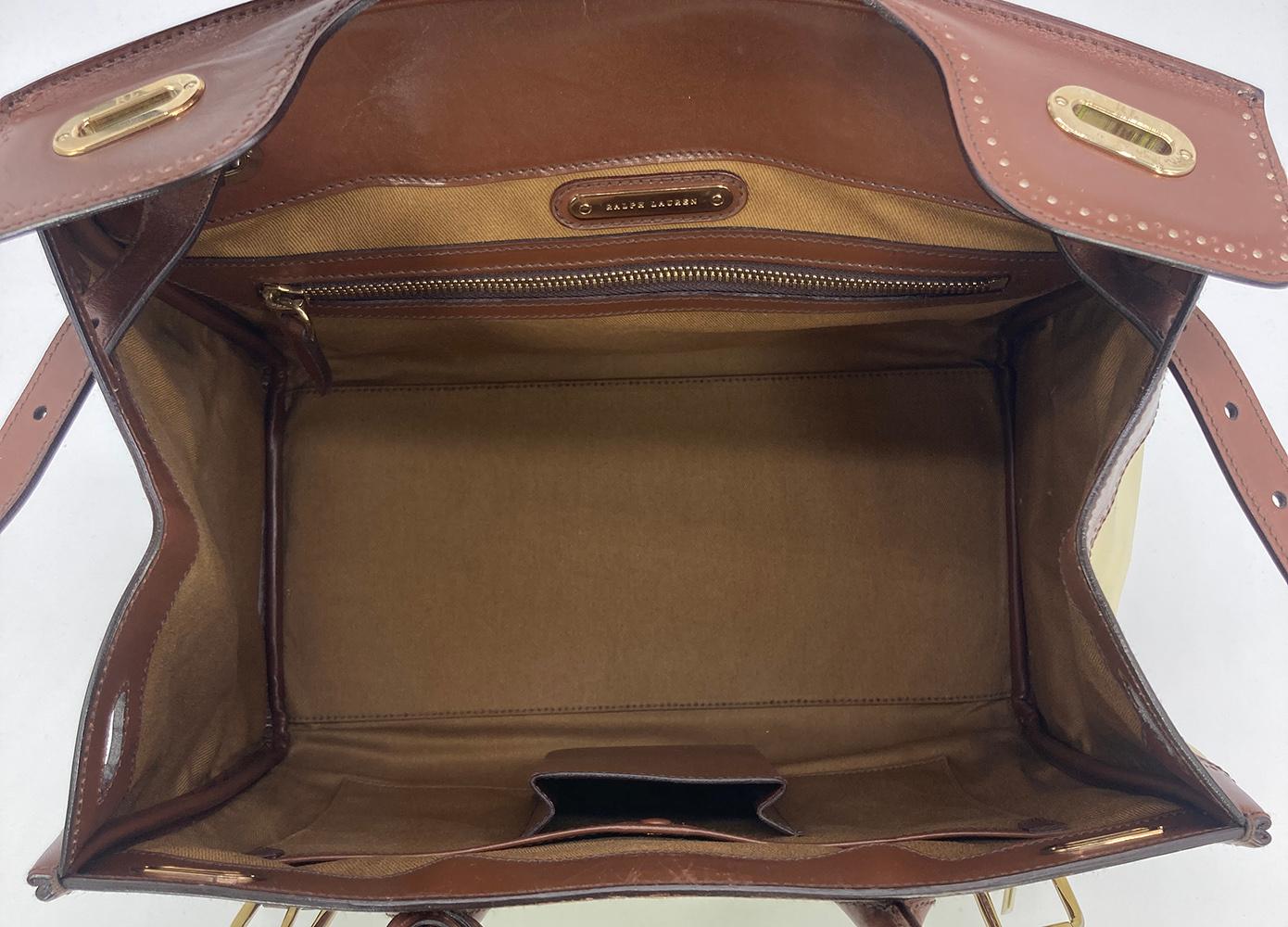 Ralph Lauren Cream and Brown Leather Rickey Bag For Sale 5