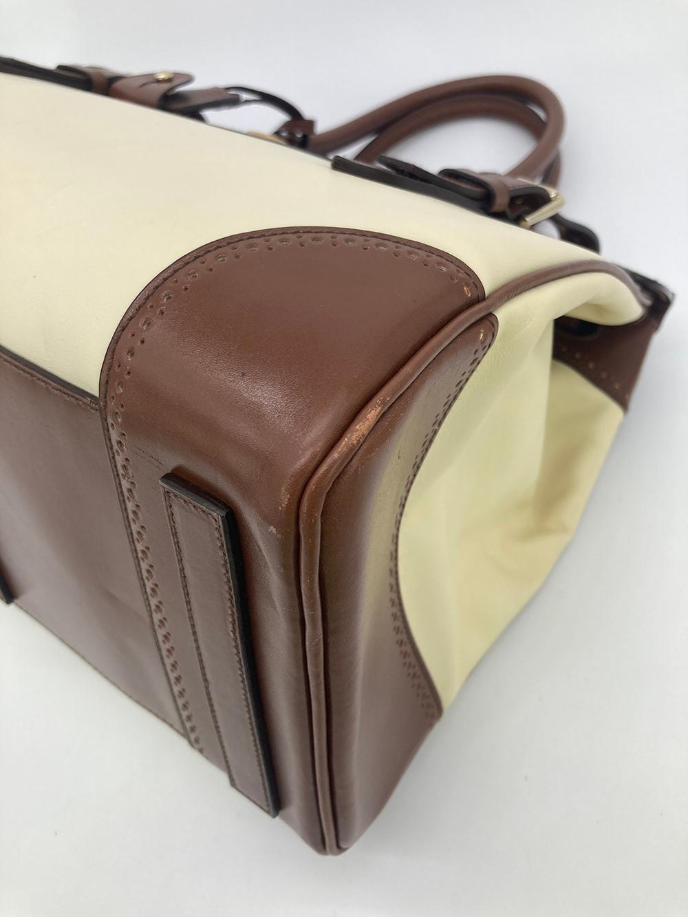 Ralph Lauren Cream and Brown Leather Rickey Bag For Sale 8