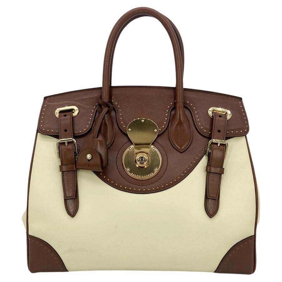 Ralph Lauren Cream and Brown Leather Rickey Bag For Sale