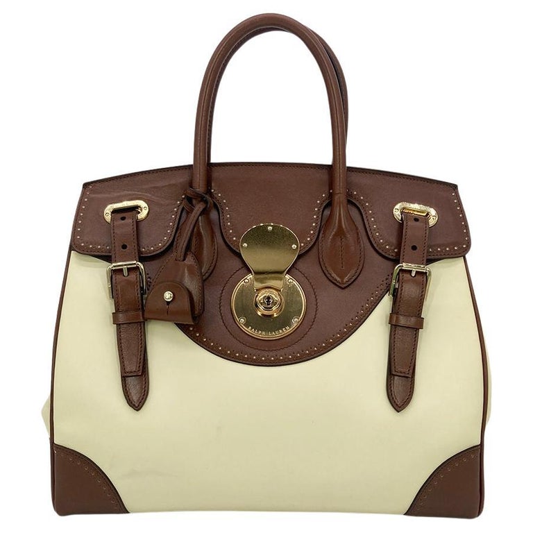 Ralph Lauren Cream and Brown Leather Rickey Bag For Sale at 1stDibs