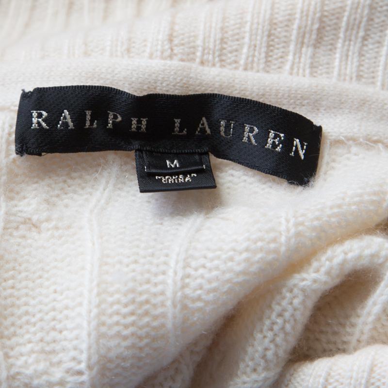 Ralph Lauren Cream Cable-Knit Cashmere Shawl Collar Strap Detail Jumper M In Excellent Condition In Dubai, Al Qouz 2