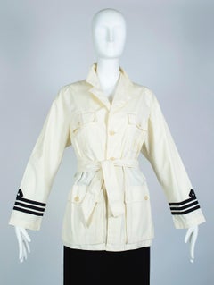 Ralph Lauren Cream Cotton Belted Military Short Trench Safari Jacket – L, 1980s