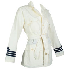 Vintage Ralph Lauren Cream Cotton Belted Military Short Trench Safari Jacket – L, 1980s