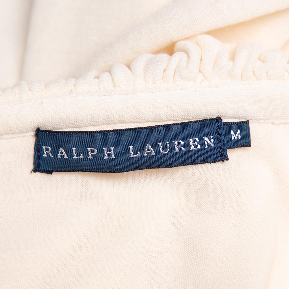 Women's Ralph Lauren Cream Cotton Long Sleeve Ruffled Tunic M For Sale