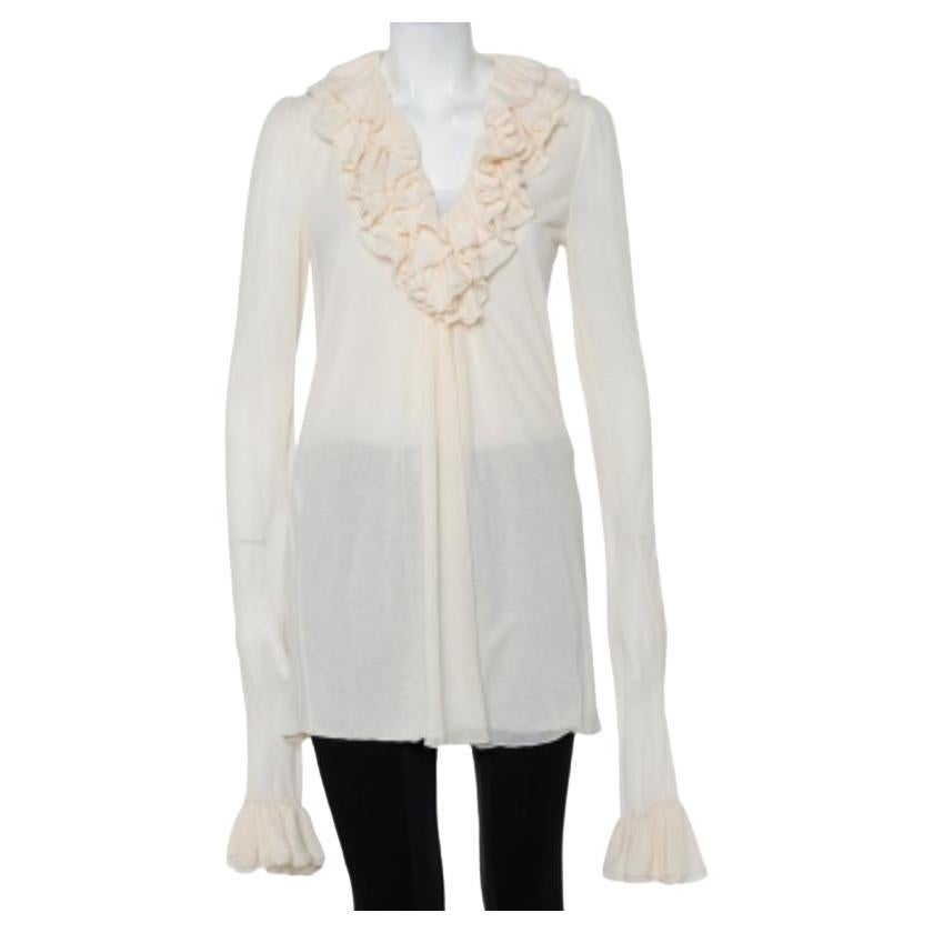 Ralph Lauren Cream Cotton Long Sleeve Ruffled Tunic M For Sale