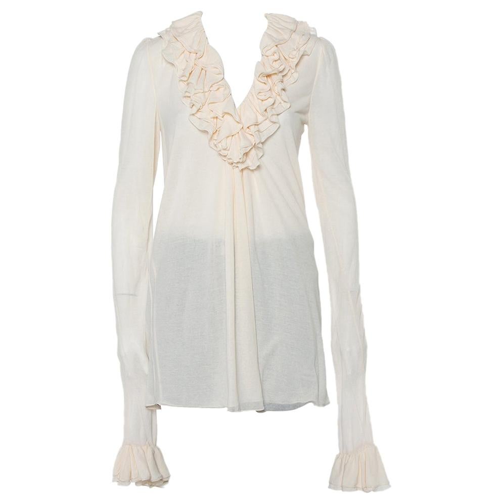 Ralph Lauren Cream Cotton Long Sleeve Ruffled Tunic M For Sale at 1stDibs