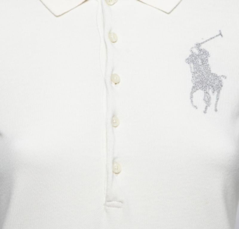 Ralph Lauren Cremefarbenes Polo-T-Shirt aus Baumwolle mit Pique-Logo und Skinny-Logo in Creme XS Damen im Angebot