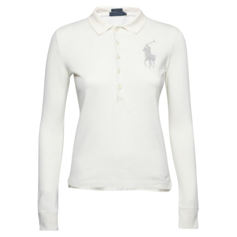 Ralph Lauren Cremefarbenes Polo-T-Shirt aus Baumwolle mit Pique-Logo und Skinny-Logo in Creme XS