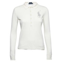 Ralph Lauren Cremefarbenes Polo-T-Shirt aus Baumwolle mit Pique-Logo und Skinny-Logo in Creme XS