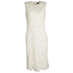 Ralph Lauren Cream Embroidered Lace Sleeveless Giordano Dress M