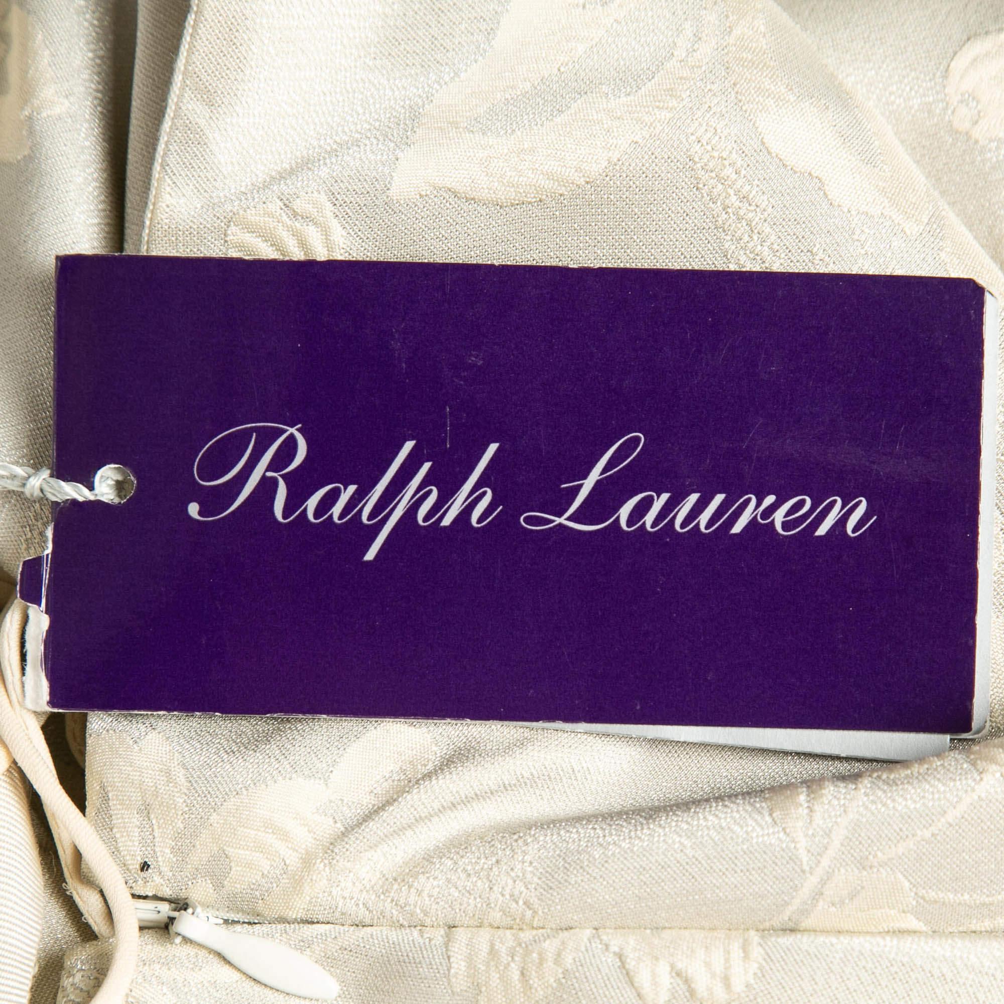 Ralph Lauren Cream Floral Lamé Jacquard Ruffled Maxi Skirt M In New Condition For Sale In Dubai, Al Qouz 2
