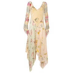 Ralph Lauren Cream Floral Printed Silk Asymmetric Hem Maxi Dress M